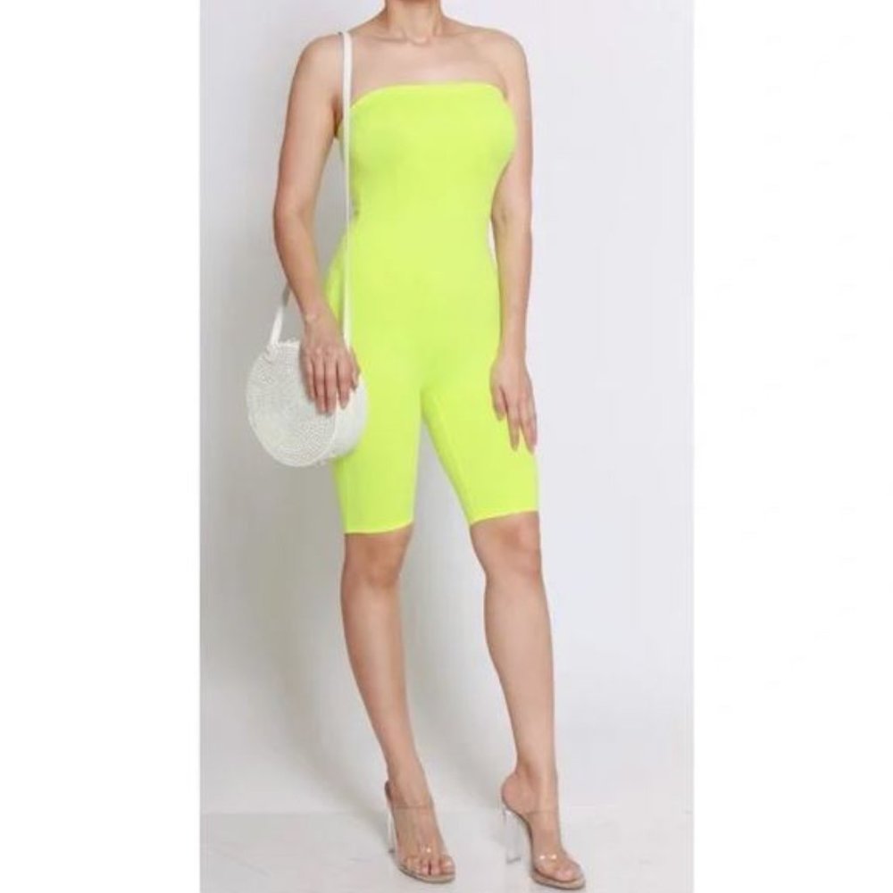 Yellow Cabbage - NEON YELLOW - Biker Short Strapless Romper - Size Small - NWOT